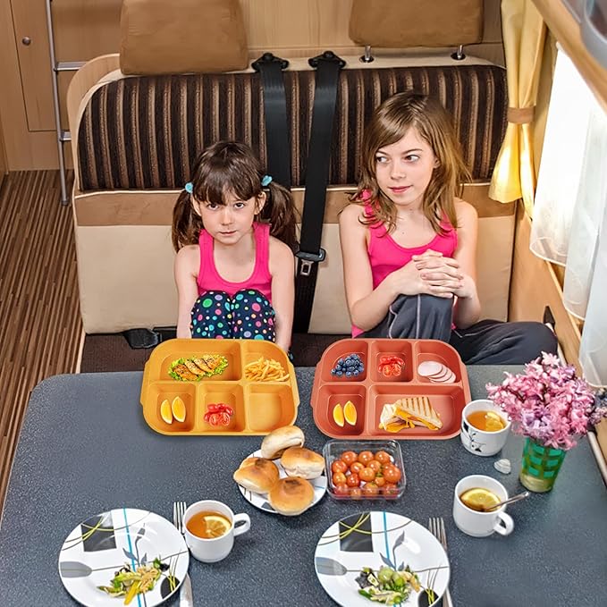 greenandlife 10.8 Inch 4PCS Divided Plates for Kids Adults, Portion Control Plates, Dishwasher & Microwave Safe Compartment Plate, Unbreakable Lightweight Reusable Wheat Straw Plates, Sunset-HomvellaHome