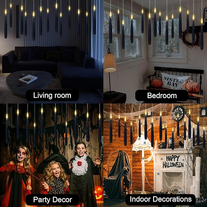 GenSwin 22pcs Flameless Floating Candle with Magic Wand Remote Timer, Battery Operated Hanging Window Candles Flickering, 6.1" LED Electric Candles for Christmas Halloween Decorations(Black)-HomvellaHome