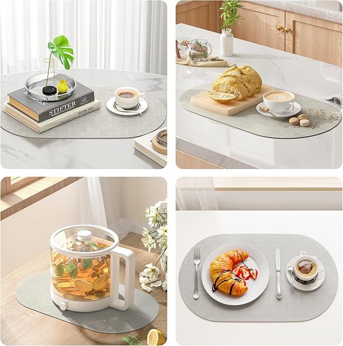 DOLOPL Large Placemats Set of 6, Oval Reversible Wipeable & Non-Slip Place Mats, Modern Faux Leather Table Mats for Kitchen, Neutral Tablemats for Dining Table Decor, Wedding, Party(Gray)