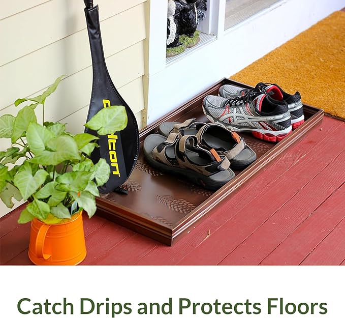 Good Directions Large Boot Tray, Squares Multi-Purpose All Weather Decorative Boot Tray, Shoes, Plants, Garage, Patio Door, Pet Bowls, 34 inch Entry Indoor Shoe Tray, Copper Finish-HomvellaHome