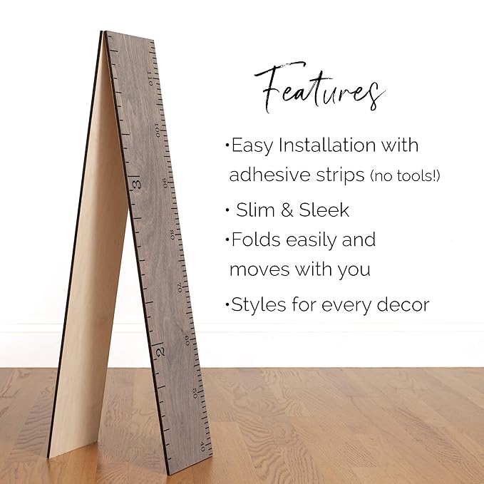 Growth Chart for Wall - Height Chart for Kids, Growth Chart for Kids, Measuring Board for Kids Height, Wooden Growth Chart for Wall, Height Measurement for Wall - Gray (63"x6.7")-HomvellaHome
