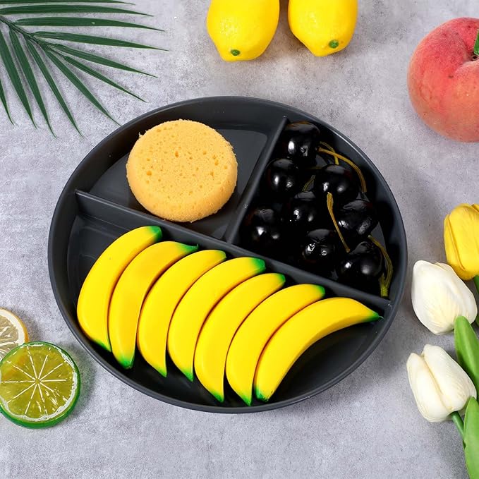 10 Pcs Unbreakable Divided Plates for Kids Adults, 9 Inch Round Portion Control Plate, 3 Compartment Plates with Dividers, Lightweight Reusable Dinnerware Portion Control Plastic, Dishwasher Safe-HomvellaHome