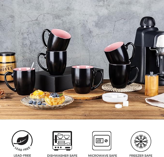 GBHOME 16oz Coffee Mugs Set of 6, Large Ceramic Coffee Mugs for Man, Woman, Dad, Mom, Modern Coffee Mugs Set with handle for Tea/Latte/Cappuccino/Milk/Cocoa. Dishwasher&Microwave Safe,Pink-HomvellaHome
