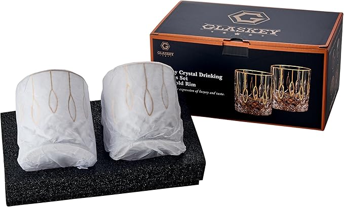 Gold Rim Whiskey Glasses Set of 2,Crystal Old Fashioned Glasses-Luxury Gold Collection,Perfect for Scotch Bourbon Rocks Cognac Vodka Gin Tequila Rum Liquor,Whiskey Gifts for Men-HomvellaHome