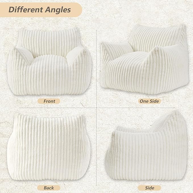 Giant Bean Bag Chairs for Adults Teens, Large Bean Bag Sofa Chairs with Filling Comfy Fuzzy BeanBag Chair with Armrests for Bedroom Living Room Reading-HomvellaHome