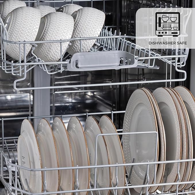 GBHOME Ceramic Dinnerware Sets, 24 pcs Embossed Elegant Stoneware Plates and Bowls Sets, Housewarming Wedding Gift | Dishwasher & Microwave Safe | Dishes Set Service for 8-HomvellaHome