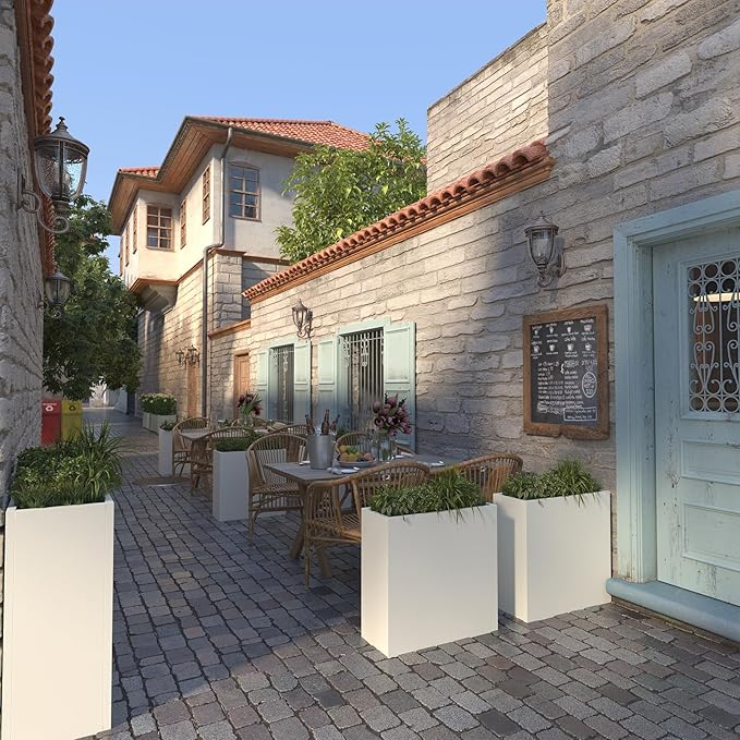 Galvanized Steel Metallic Heavy Planter for Outdoor Plants Metal Outdoor Planter Spliced Flower Box with Partitions for Outside,Indoor,Garden (White, 30 * 12 * 24)-HomvellaHome