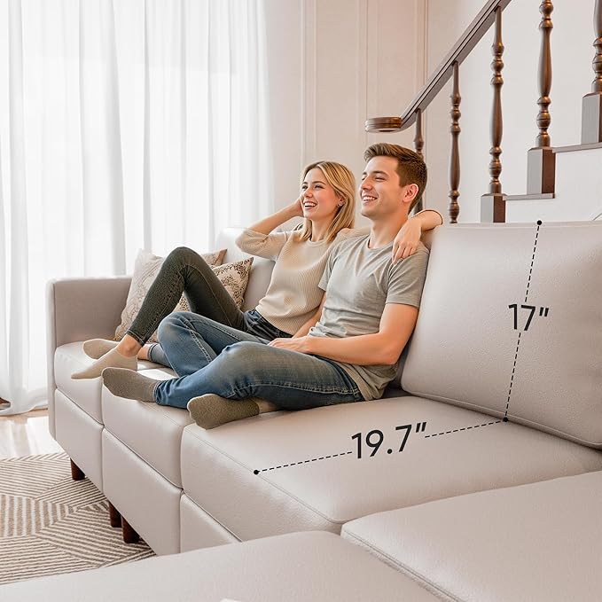 118.5" Faux Leather Modular Sectional Sofa, L Shaped Couch Set for Living Room, 7-Seater Comfy Cloud Couches with Storage Seat Whitesand-HomvellaHome