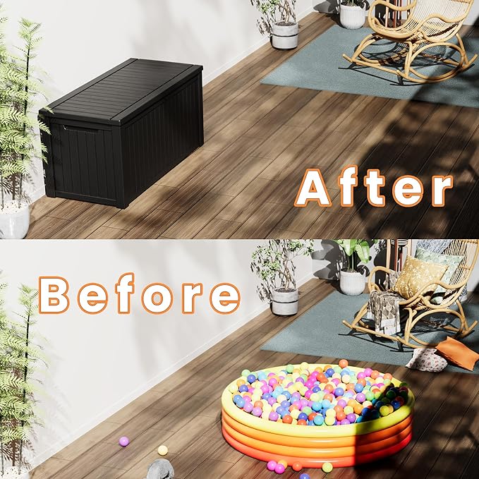 180 Gallon Double-Wall Resin Deck Box - Lockable Waterproof Outdoor Storage Box, 1000lbs Capacity & Doubles as Seating for Patio Furniture, Garden Tools, Pool Accessoriess (Black)-HomvellaHome