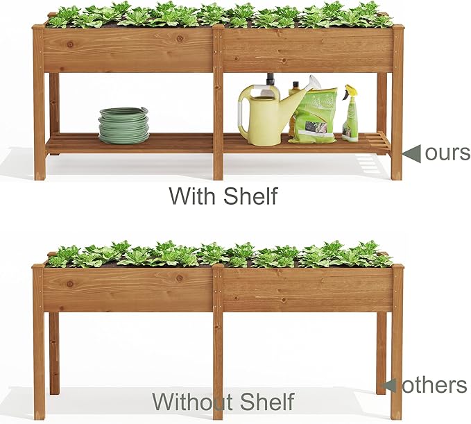 GHWIE Raised Garden Bed with Shelf,Elevated Wooden Planter Box with Legs,Garden Planter for Backyard, Patio, Balcony-HomvellaHome