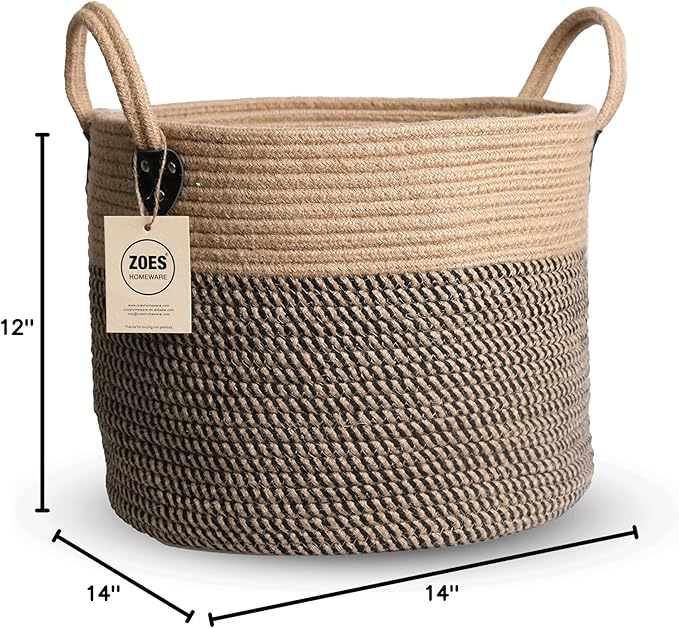 14"x12" Natural Jute Rope Woven Storage Basket with Handles for Plant, Blankets,Toys,Clothes,Shoes - Living Room Home Decor,Multifunctional Basket for Organizer,Picnic,Artificial Tree-HomvellaHome