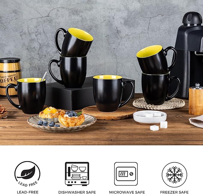 GBHOME 16oz Coffee Mugs Set of 6, Large Ceramic Coffee Mugs for Man, Woman, Dad, Mom, Modern Coffee Mugs Set with handle for Tea/Latte/Cappuccino/Milk/Cocoa. Dishwasher&Microwave Safe,Yellow-HomvellaHome