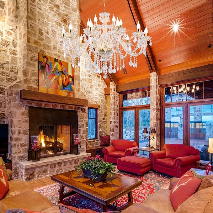 18-Light Double-Layer Crystal Chandelier for Living Room Gold Ceiling Pendant Light Fixtures with K9 Crystal Modern Luxury Lighting for Dining Room, Bedroom, Kitchen-HomvellaHome