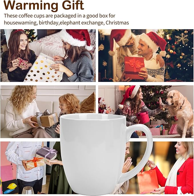 16 OZ White Stoneware Mugs Set of 6, Large Ceramic Coffee Cups with Handle, Porcelain Mugs for Latte, Milk, Tea and Juice-HomvellaHome