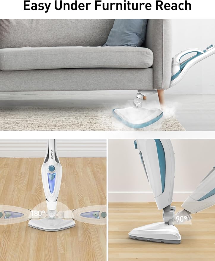 12-in-1 Steam Mop, Fast 15-Sec Heat-Up, 1500W Detachable Handheld Steam Cleaner with 2 Dirt Grip Pads, Removes 99.99% Stubborn Stains for Hardwood Floors, Windows, Tiles, Furniture, Pearl Teal-HomvellaHome