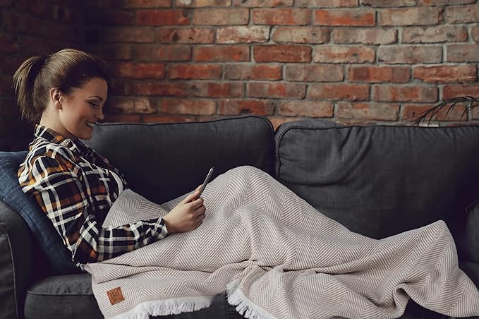 Gold Case Throw Blanket for Bed – 100% Recycled Turkish Cotton Bed Blanket – Decorative Throw Cotton Blankets for Living Room & Bedroom – Retro Beige Woven Queen Blankets – 90x90-HomvellaHome