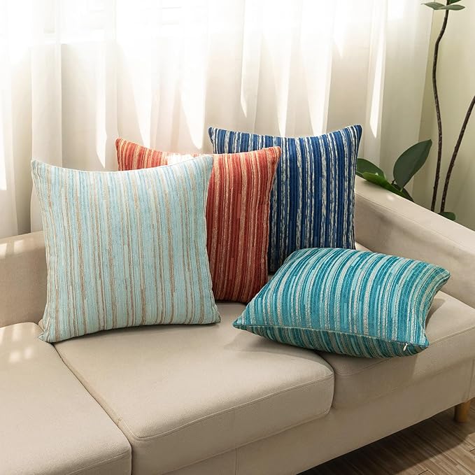 Yeiotsy Decorative Pillow Covers Teal, Pack of 2, Modern Striped Throw Pillow Cases Geometric Cushion Covers (Teal, 18 X 18 Inches)