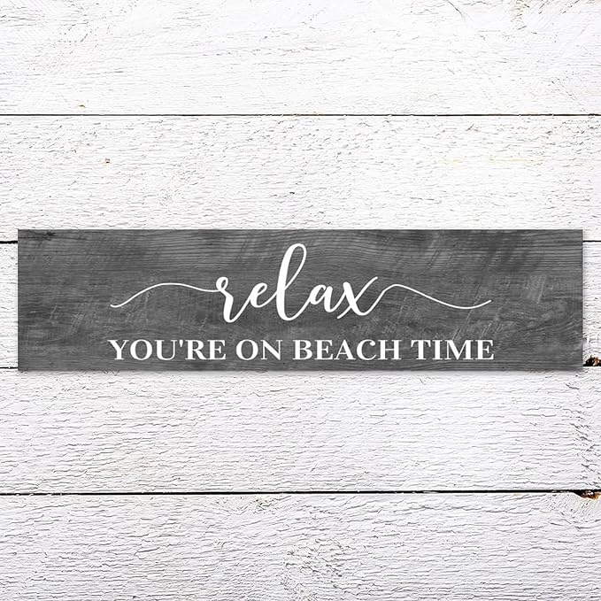 Generic Funny Wood Sign Relax You're On Beach Time Rustic Wooden Hanging Sign Home Farmhouse Kitchen Wall Decoration 16 x 6 Inch-HomvellaHome