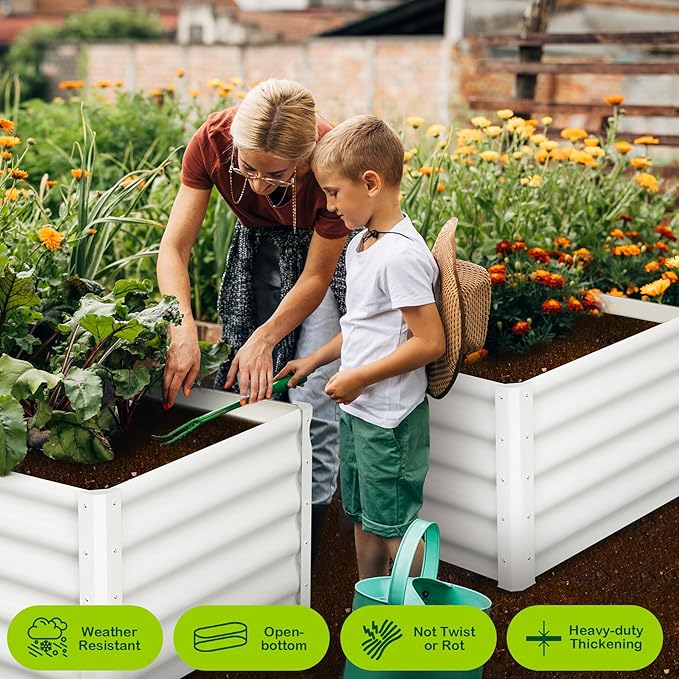 Galvanized Raised Garden Bed Outdoor, 2 Pcs 6x3x1.5FT Outdoor Large Planter Raised Beds Open Base with Safety Edge and Glove for Vegetables Flowers Ground Planter, White-HomvellaHome