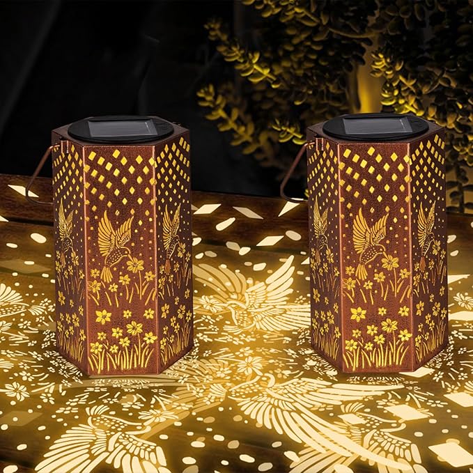 2 Pack Hummingbird Solar Lanterns Outdoor Waterproof - Birthday Gifts for Women, Men, Mom, Solar Lights Outdoor Hanging Garden Decor for Outside, Patio, Outdoor, Yard, Lawn, Balcony-HomvellaHome