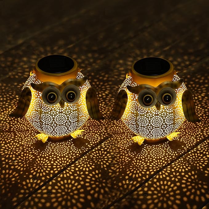 2 Pack Hanging Solar Lanterns - Garden Light Waterproof Metal Decorative Solar Lantern Lights Outdoor for Patio Yard Table Pathway with Owl Pattern-HomvellaHome