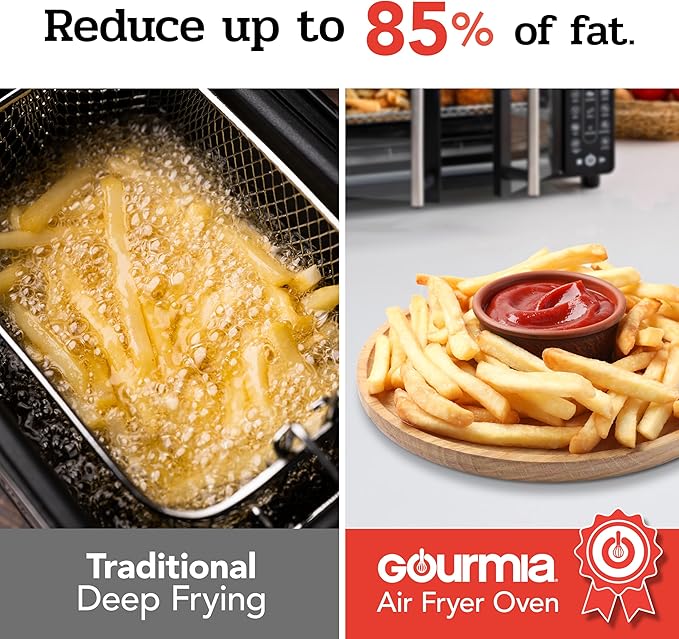 Gourmia Toaster Oven Air Fryer Combo 17 cooking presets 1700W french door digital air fryer oven 24L capacity accessories, convection rack, baking pan tray recipe book GTF7460,Large,Black-HomvellaHome