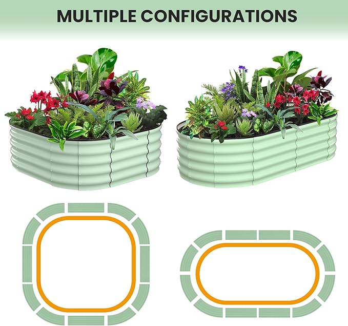 2 Pcs 6x3x1.5ft Oval Raised Garden Bed, Galvanized Raised Beds,Open-Ended Base Metal Raised Planter Beds,Garden Bed Outdoor,Planter Raised Boxes for Vegetables, Flowers,Tool-Free Asse,Green-HomvellaHome