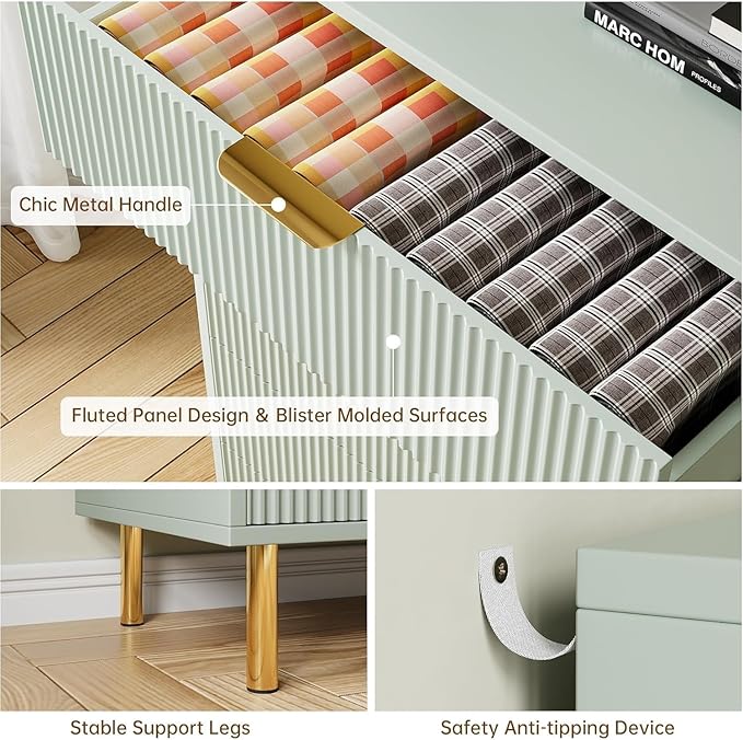 GAOMON 6 Drawer Dresser, Wood Chest of Drawers Organizer Storage with Gold Handle, Large Storage Cabinet, Modern Design Dresser for Bedroom, Living Room, Closet, Hallway, Entryway, Green-HomvellaHome