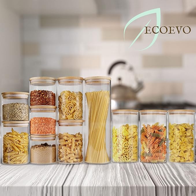 Glass Jars with Bamboo Lids (40oz in 3 Pack), Glass Food Jars and Canisters Sets, Pantry Food Storage Jars with Airtight Lids, Large Glass Canisters with lids-HomvellaHome