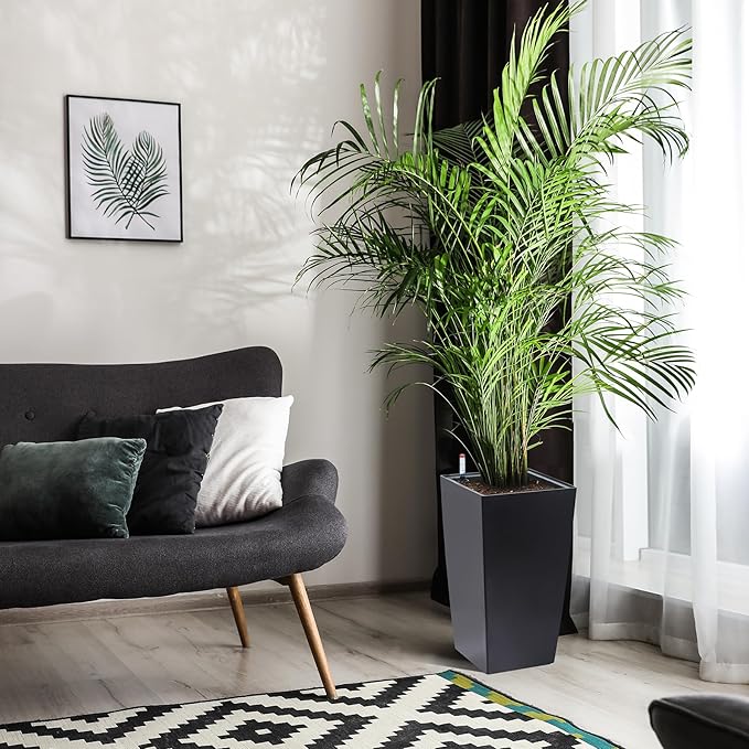 16" Tall Planters Set of 2, Outdoor&Indoor Black Planter Pots, High Front Porch Planter Pots with Drainage Holes&Water Level Monitor&Inner Bucket, Automatic Watering,Black-HomvellaHome