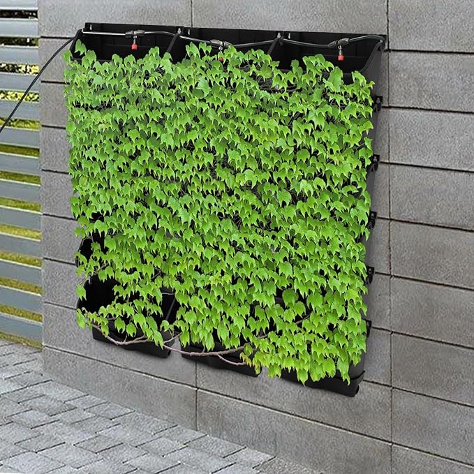 18 Pots Self-Watering Wall-Mounted Planter, 39.4”L x 39.4”H Vertical Wall Planter Self Watering Stackable Planters Vertical Garden Wall Garden Planter Outdoor Indoor for Herbs Flowers Strawberries-HomvellaHome
