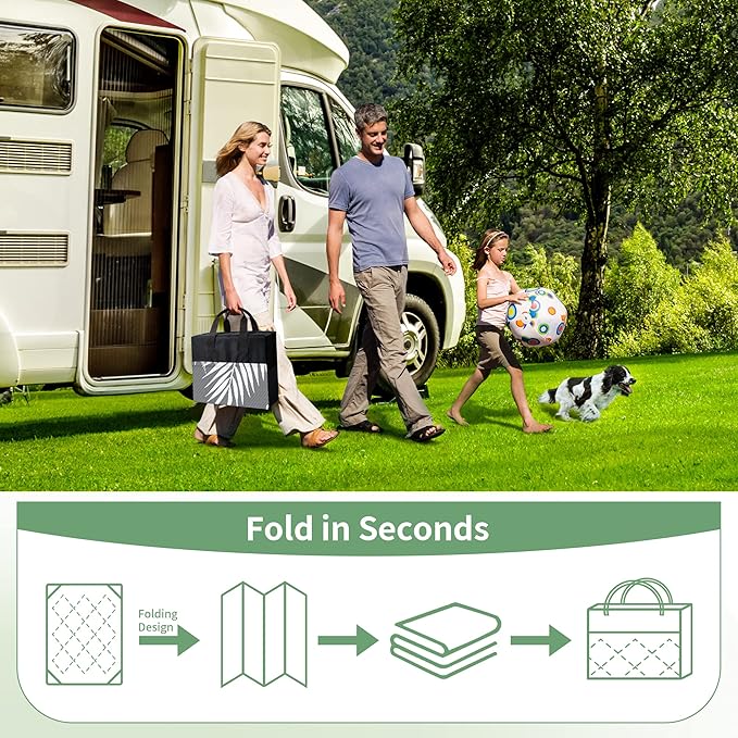 GENIMO Outdoor Rug 5' x 8' Waterproof for Patios Clearance, Reversible Plastic Straw Camping Carpet, Large Area Rugs Mats for RV, Picnic, Backyard, Deck, Balcony, Porch, Beach, Grey&White-HomvellaHome