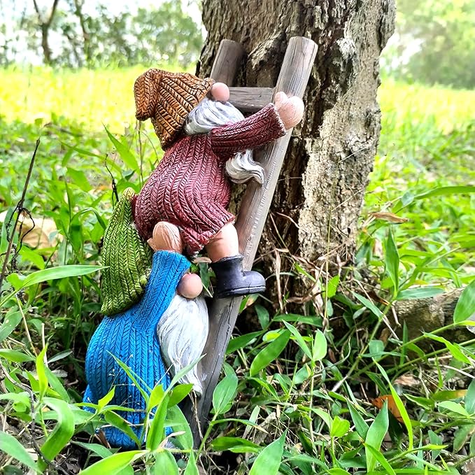 Garden Gnome Statue, Funny Climbing Ladder Gnomes Figurine Resin Sculpture Outdoor Decor for Patio Yard Lawn Porch Ornaments Gift-HomvellaHome