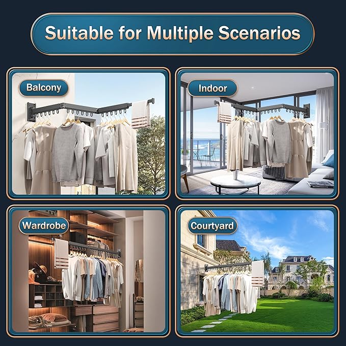 Grey Color Laundry Rack - Wall Mounted, Collapsible Clothes Drying Rack With Loop-type Hooks-HomvellaHome