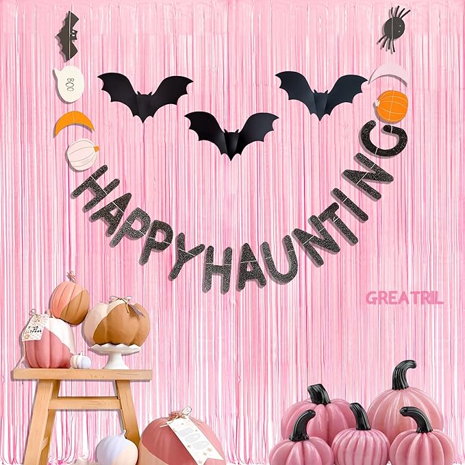 Pastel Pink Party Backdrop Decoration - GREATRIL Baby Pink Foil Fringe Streamers for Baby/Boo Day/Valentines/Cowgirl/Sweet/Cloud/Unicorn/Princess/Bow Themed - 3.2ft X 8.2ft - 2 Packs