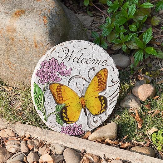 Garden Décor Stepping Stones Outdoor - Resin Butterfly Decorative Stone Bright Color Memories Pavers Outdoor for Garden Yard 9.5 * 9.5 * 0.5 Inch LC Lcdecohome-HomvellaHome