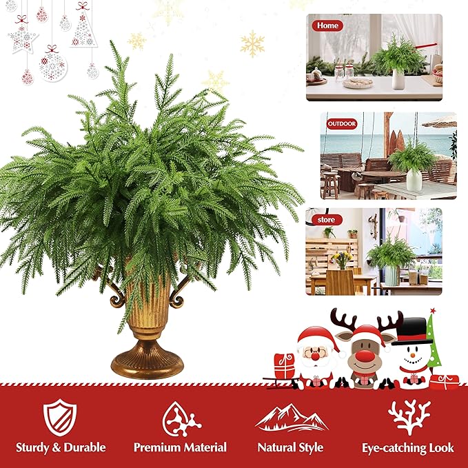 12Pcs Artificial Norfolk Pine Branches 18" Plastic Christmas Plants Decor Faux Greenery Stems Pine Picks Outdoor Faux Plants UV Resistant for Xmas Indoor, Front Porch Home Décor (12, 18inch)-HomvellaHome