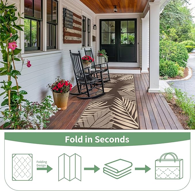 GENIMO Outdoor Rug 2.5' x 8' Waterproof for Patios Clearance, Reversible Outdoor Plastic Straw Camping Rug Carpet, Large Area Rugs Mats for RV, Camper, Deck, Balcony, Porch, Beach, Coffee&Beige-HomvellaHome