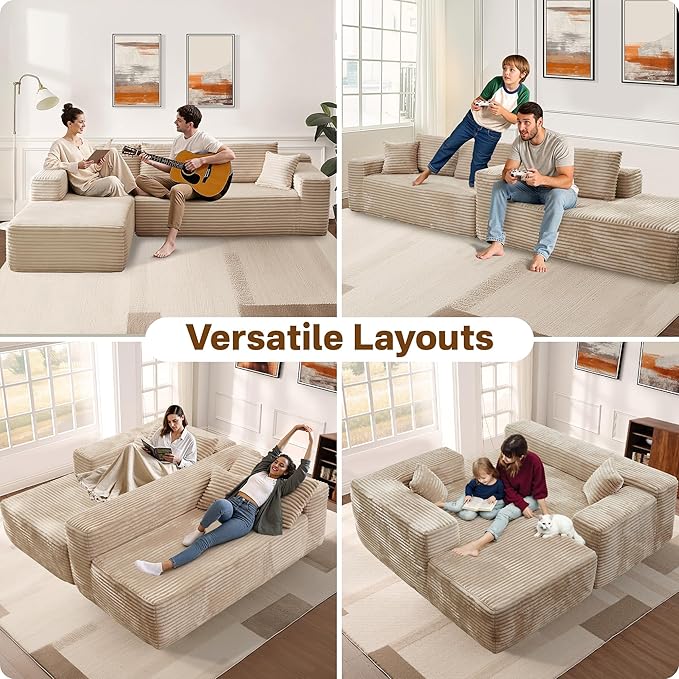 104" Cloud Sectional Couches for Living Room,L Shaped Boneless Couch in A Box,Sleeper Sofa with Comfy Chaise No Assembly Required,Beige-HomvellaHome