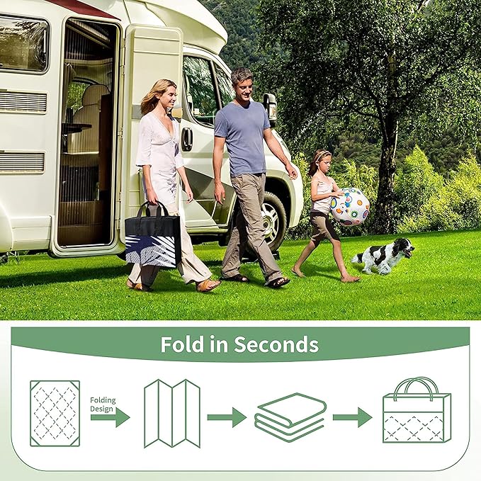 GENIMO Outdoor Rug 10' x 14' Waterproof for Patios Clearance, Reversible Outdoor Plastic Straw Camping Rug Carpet, Large Area Rugs Mats for RV, Camper, Deck, Balcony, Porch, Beach, Navy Blue&White-HomvellaHome