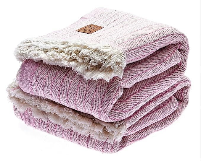 Gold Case Throw Blanket for Couch – 100% Recycled Turkish Cotton Blankets & Throws – Elegant Decorative Throw Blankets for Living Room Sofa – Woven Throws for Couch – Vintage Pink – 50x60 (Set of 2)-HomvellaHome