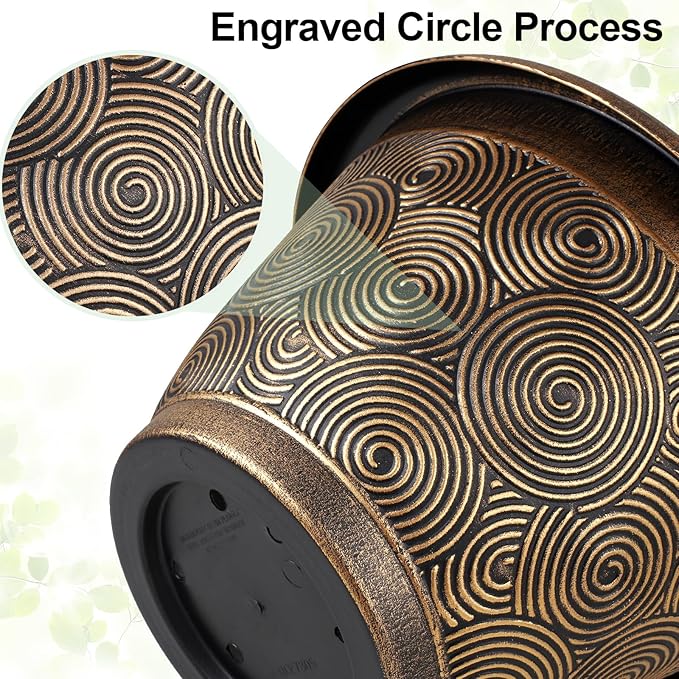 12 Inch Large Planter Pot for Plants Indoor Outdoor, 4 Pack Plastic Flower Pots with Drainage Hole & Tray, Modern Decorative Garden Pot with Saucer, Plant Container for House-HomvellaHome