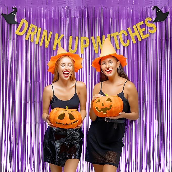 Purple Foil Fringe Party Backdrop - GREATRIL Party Streamers for Mermaid/Butterfly/Wednesdays/Star Birthdays Party Decoration - 3.2ft X 8.2ft - 2 Packs