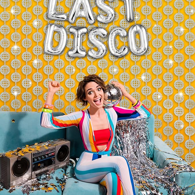 Discos Dancing Ball Shaped Party Backdrop - GREATRIL Prom Fringe Curtain Backdrop with Sparking Surface for Birthdays Discos Graduation New Years Party Decoration - 3.2ft x 6.5ft - 2 Packs