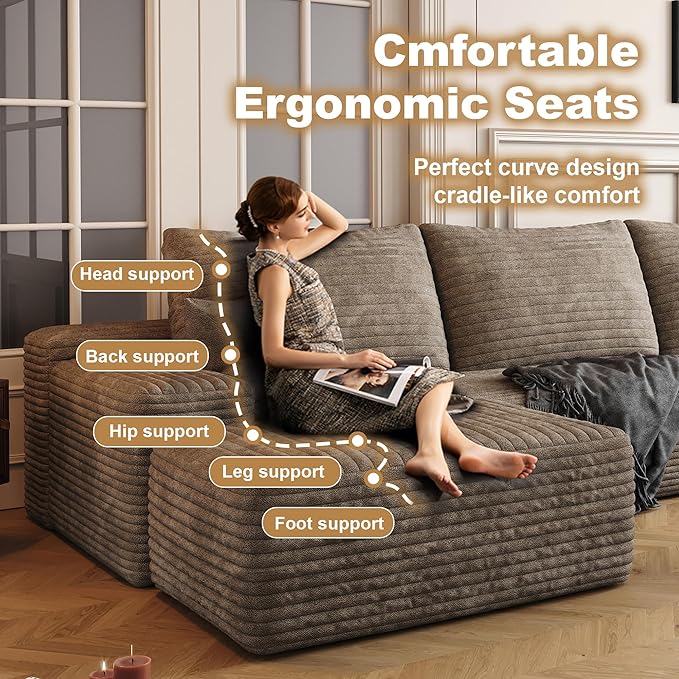 136" Sectional Couches for Living Room Modern Modular Sofa with L-Shape Couchs Upholstered Boneless Couch Deep Seat Sectional Couch with Chaise (Camel, Left Facing Chaise+3Seaters)-HomvellaHome