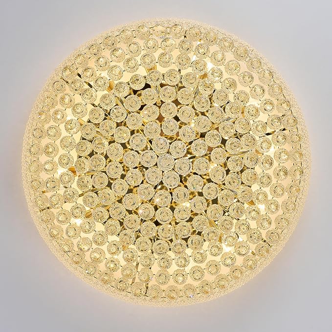18-Light 32 inch Large Crystal Chandelier Flush Mount Ceiling Light Fixture for Living Room Dining Room Bedroom Foyer Entryway Gold Finish-HomvellaHome