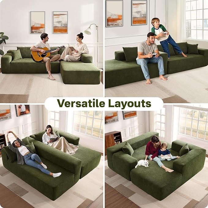 104" Cloud Sectional Couches for Living Room,L Shaped Boneless Couch in A Box,Sleeper Sofa with Comfy Chaise No Assembly Required,Green-HomvellaHome