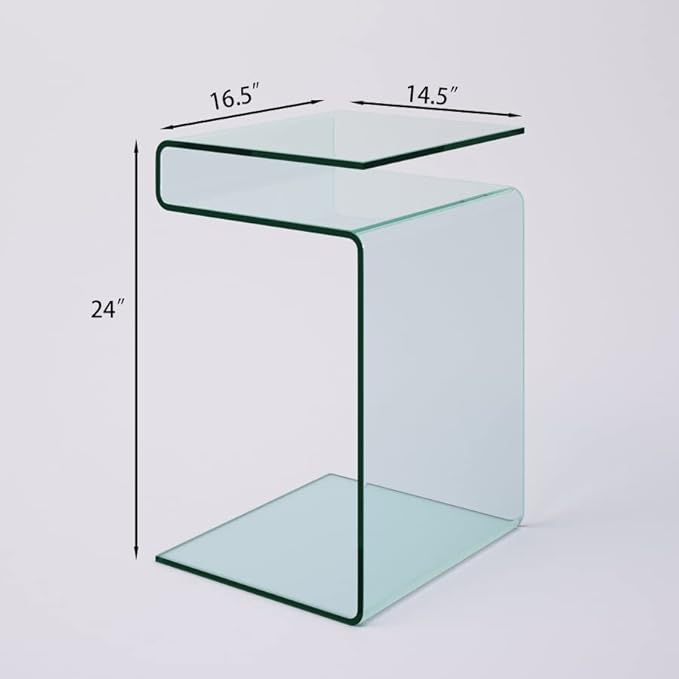 Glass Nightstand,Side Table,S-Shaped End Table for Living Room,Bedside Table for Bedroom (Clear)-HomvellaHome