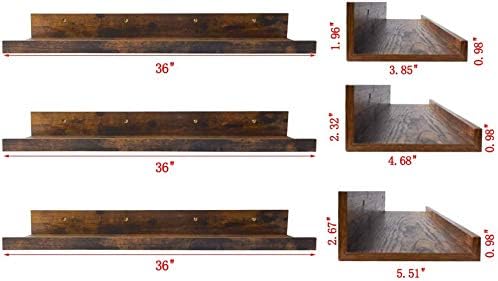 Giftgarden 36 Inch Large Floating Shelves for Wall Set of 3, Rustic Picture Ledge Wall Shelf for Bedroom Kitchen Bathroom Living Room Nursery Display, 3 Different Sizes-HomvellaHome
