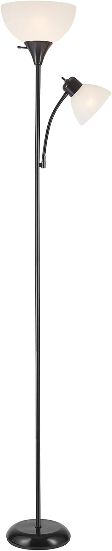 GLOBE Electric 67135 72" Torchiere Floor Lamp and Adjustable Reading Light, Matte Black, Frosted Shade, Dual Rotary Switch, 3-Step Dimming, Modern Lighting for Living Room or Office-HomvellaHome